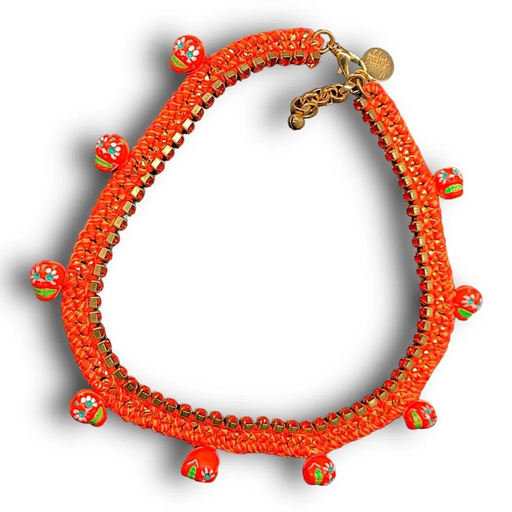 Venessa Arizaga Orange Woven Skull Choker